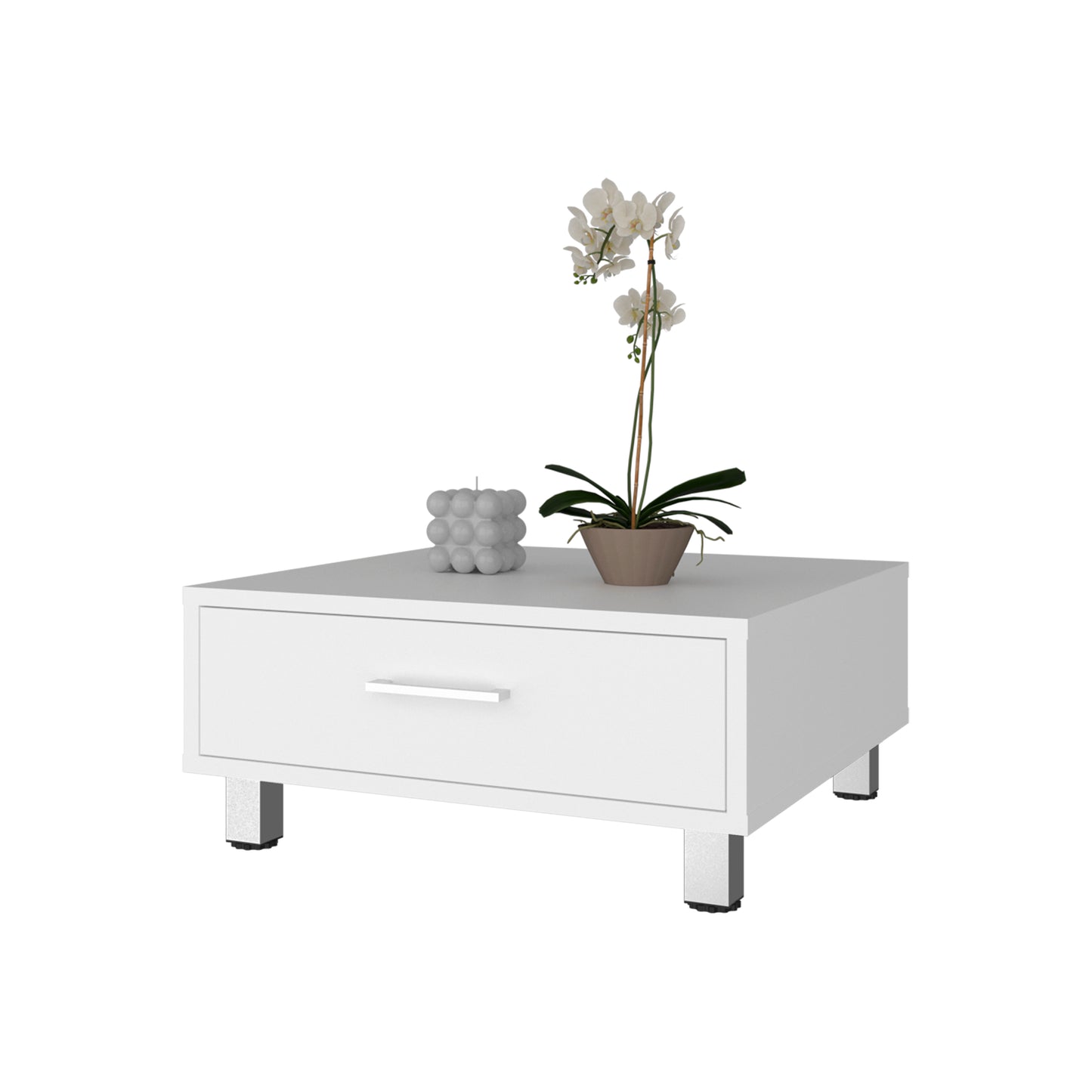 White Coffee Table with Drawer - 23.6" W for Living Room