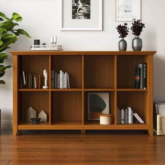 Acadian 57 inch Wide Solid Wood 8 Cube Storage Sofa Table in Light Golden Brown
