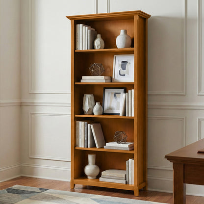 Amherst 30 inch Solid Wood 5 Shelf Bookcase in Light Golden Brown