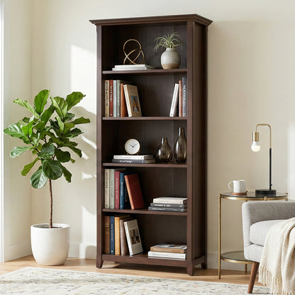 Amherst 30 inch Solid Wood 5 Shelf Bookcase in Russet Brown