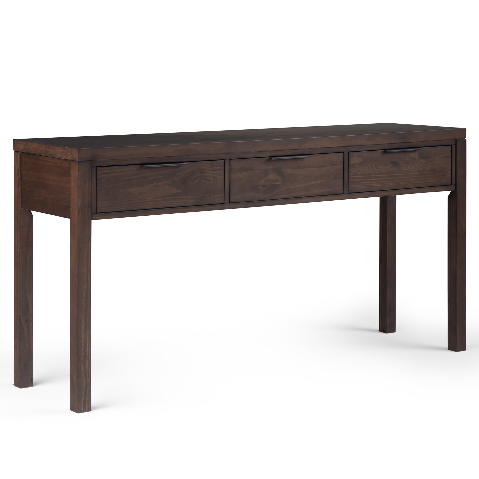 Hollander Solid Wood Wide Console Table in Warm Walnut Brown