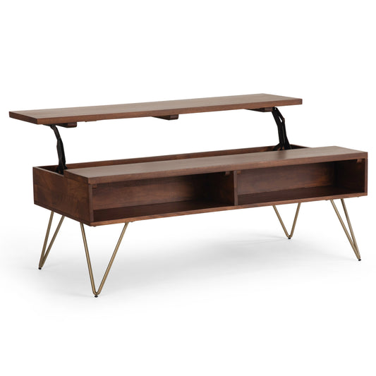 Hunter 48 inch Wide Solid Mango Wood Lift Top Coffee Table in Umber Brown