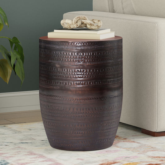 Johnsen 15 inch Wide Tribal Pattern Metal Accent Table in Oil Rubbed Bronze