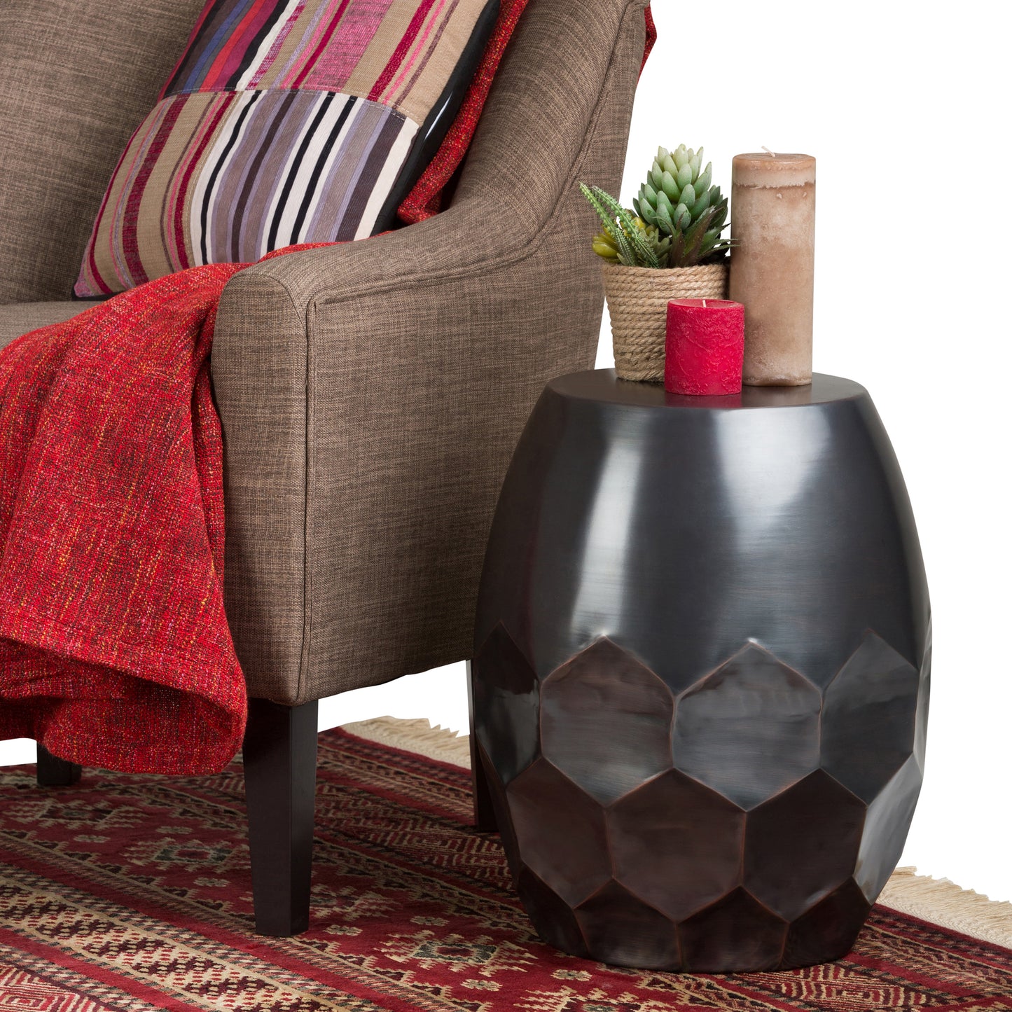 16 Inch Round Metal Accent Table - Black Finish for Living Room