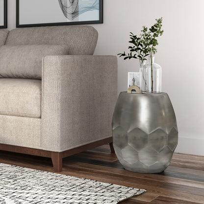Gray Metal Accent Table - 16 Inch Round Side Table for Living Room