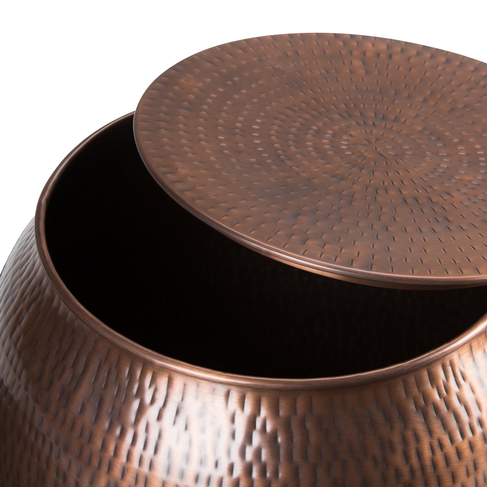 Bronze Metal Storage End Table - 18.5" Drum Shape for Living Room