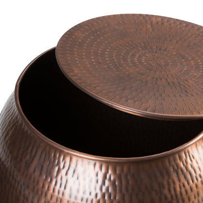 Bronze Metal Storage End Table - 18.5" Drum Shape for Living Room