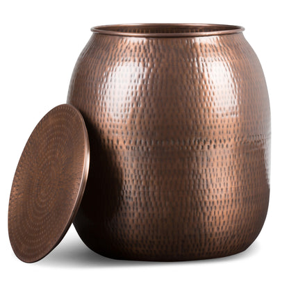 Bronze Metal Storage End Table - 18.5" Drum Shape for Living Room