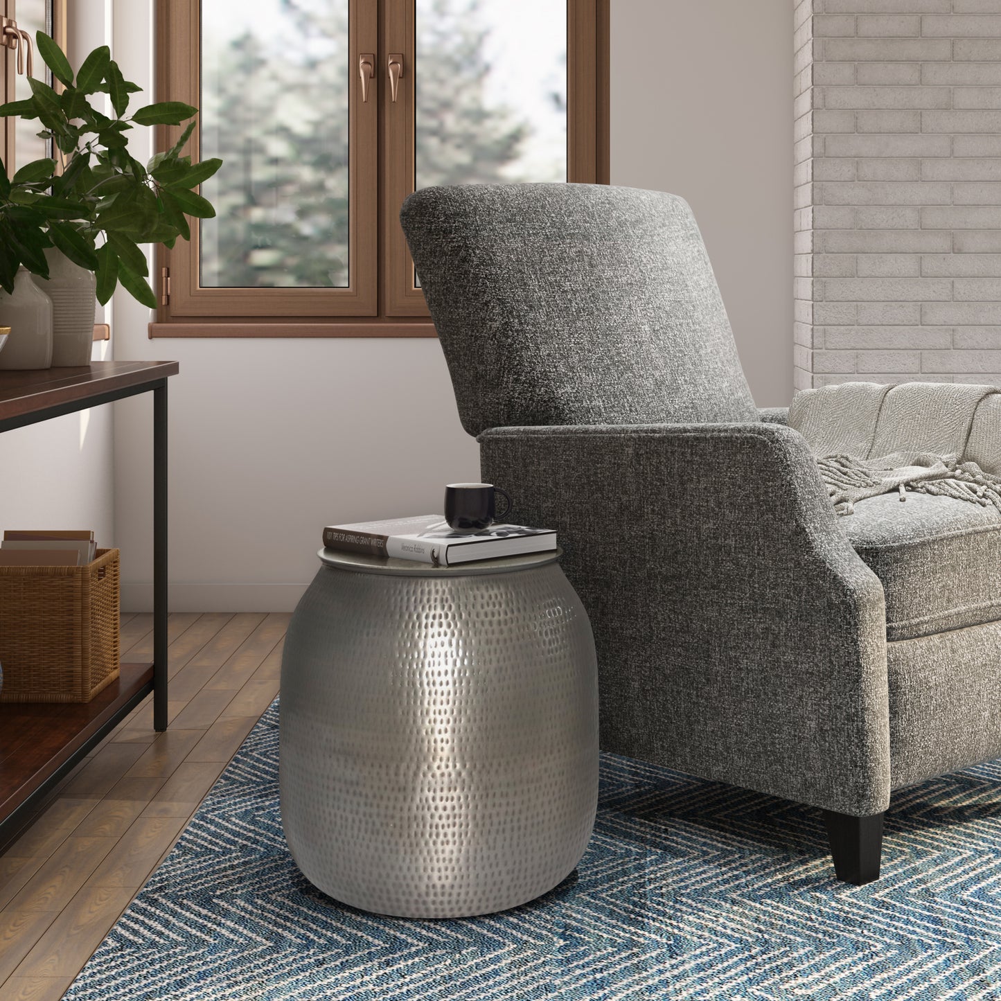 Griffen Metal Storage Accent Table - Gray & Antique Silver