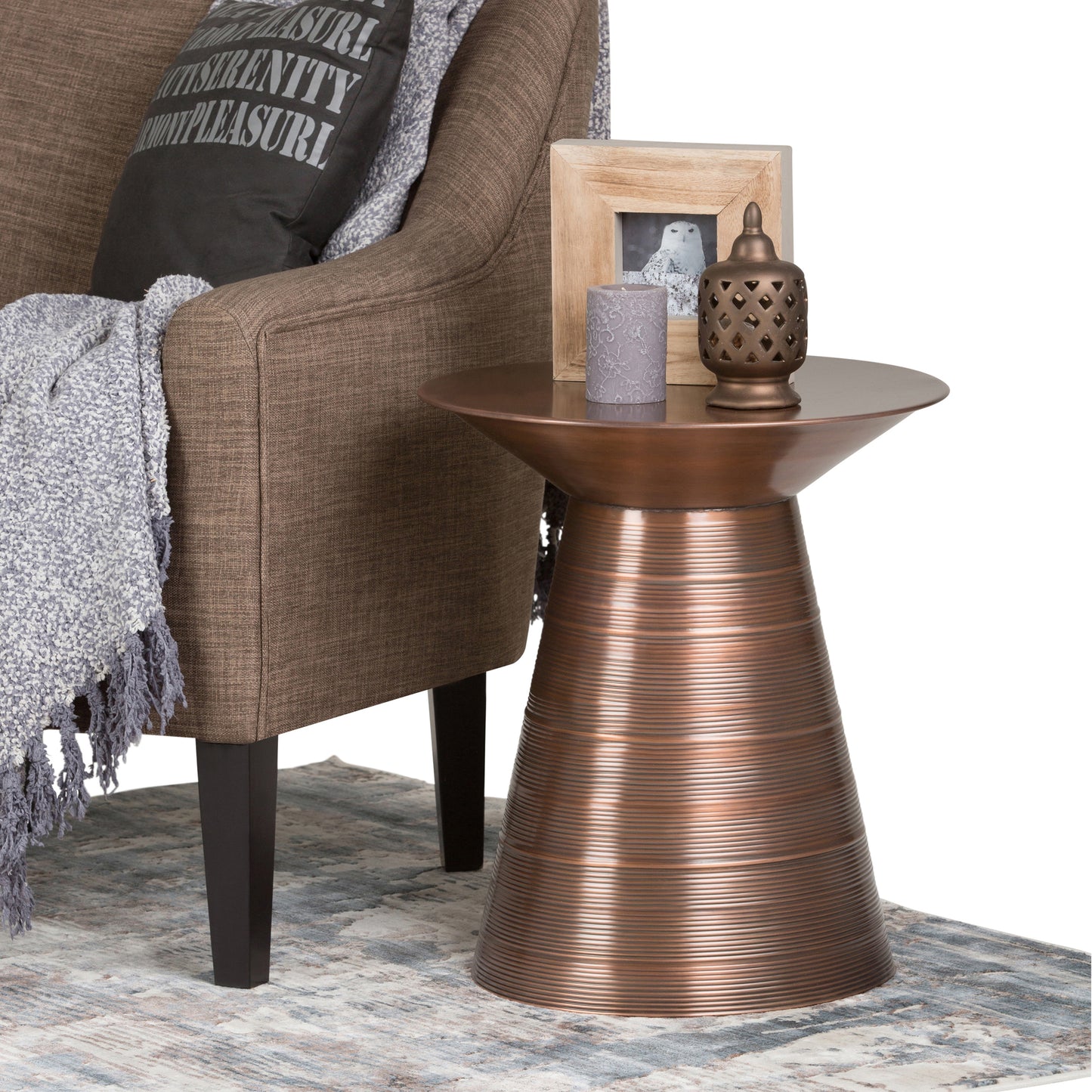 Sheridan 18 Inch Aged Copper Metal Accent Table - Compact Side Table for Living Room