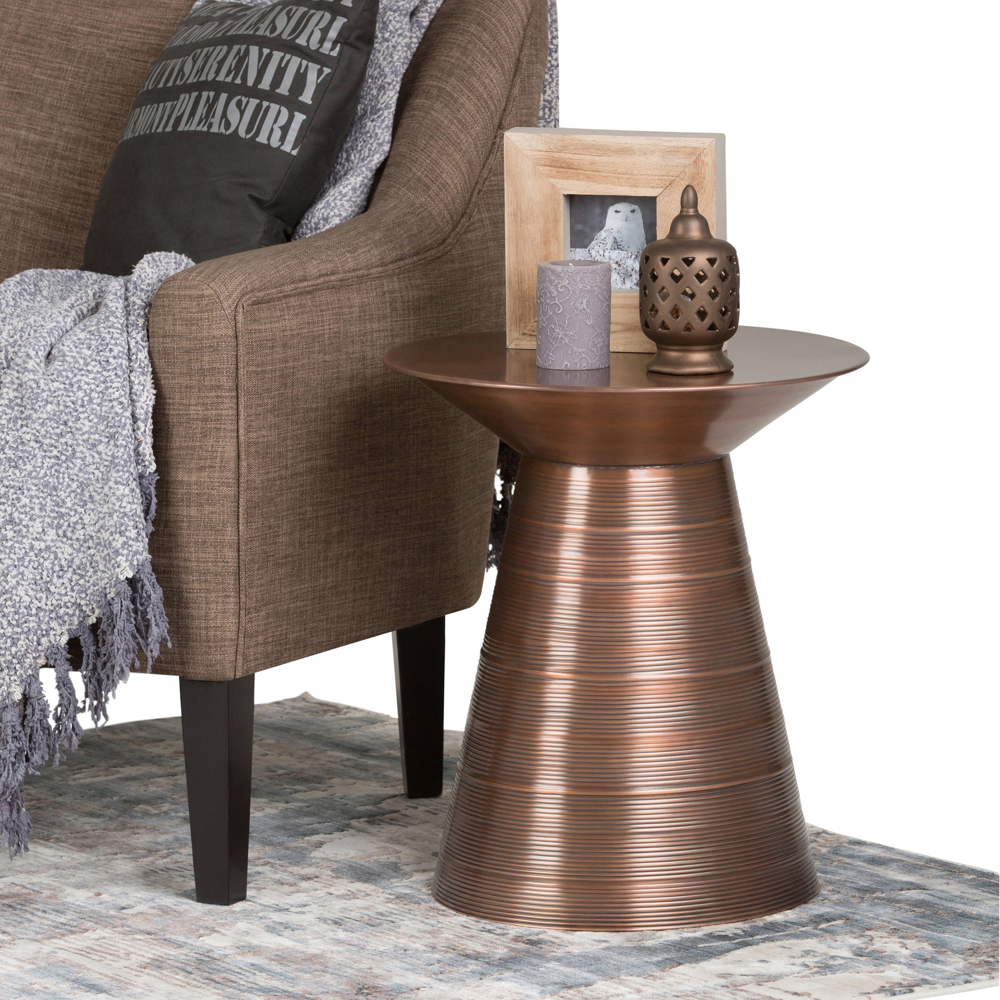 Sheridan 18 Inch Aged Copper Metal Accent Table - Compact Side Table for Living Room