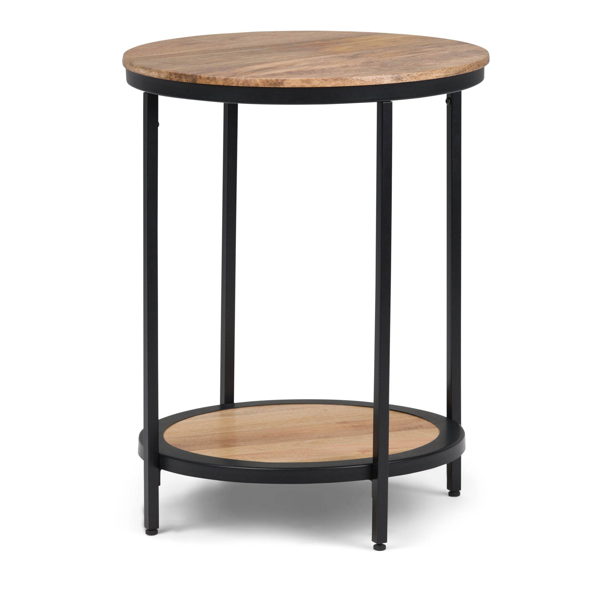 Jenna 18 inch Wide Solid Mango Wood and Metal Round Side Table in Natural
