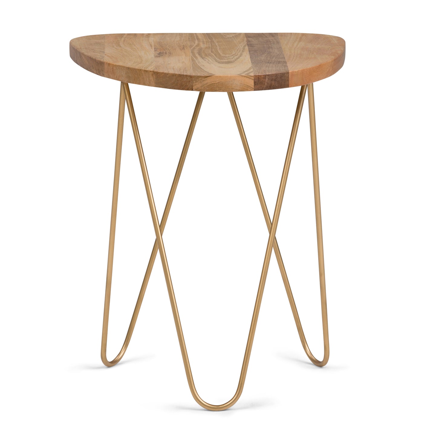 Patrice 18 inch Wide Metal and Solid Mango Wood Accent Table in Natural, Gold