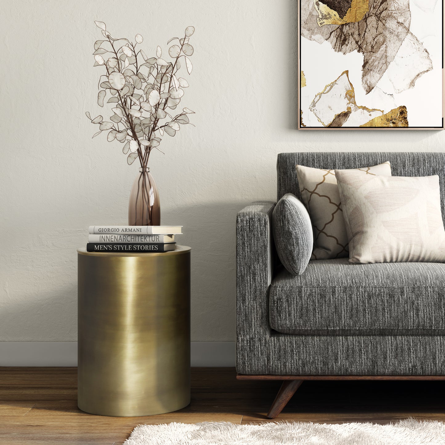 Gold Metal Side Table - 16 Inch Round Accent Table for Living Room