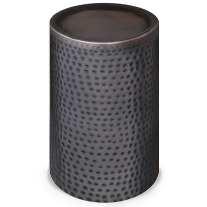 16 Inch Round Metal Accent Table - Black Hammered Copper Finish for Living Room