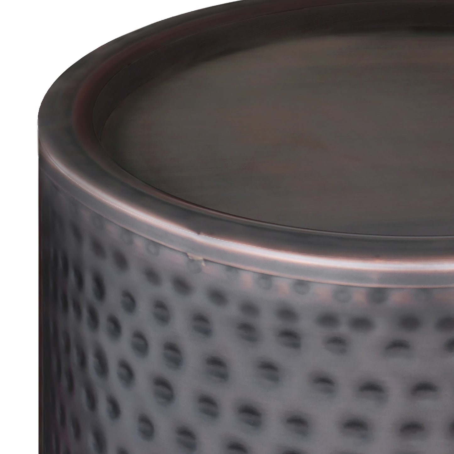 16 Inch Round Metal Accent Table - Black Hammered Copper Finish for Living Room