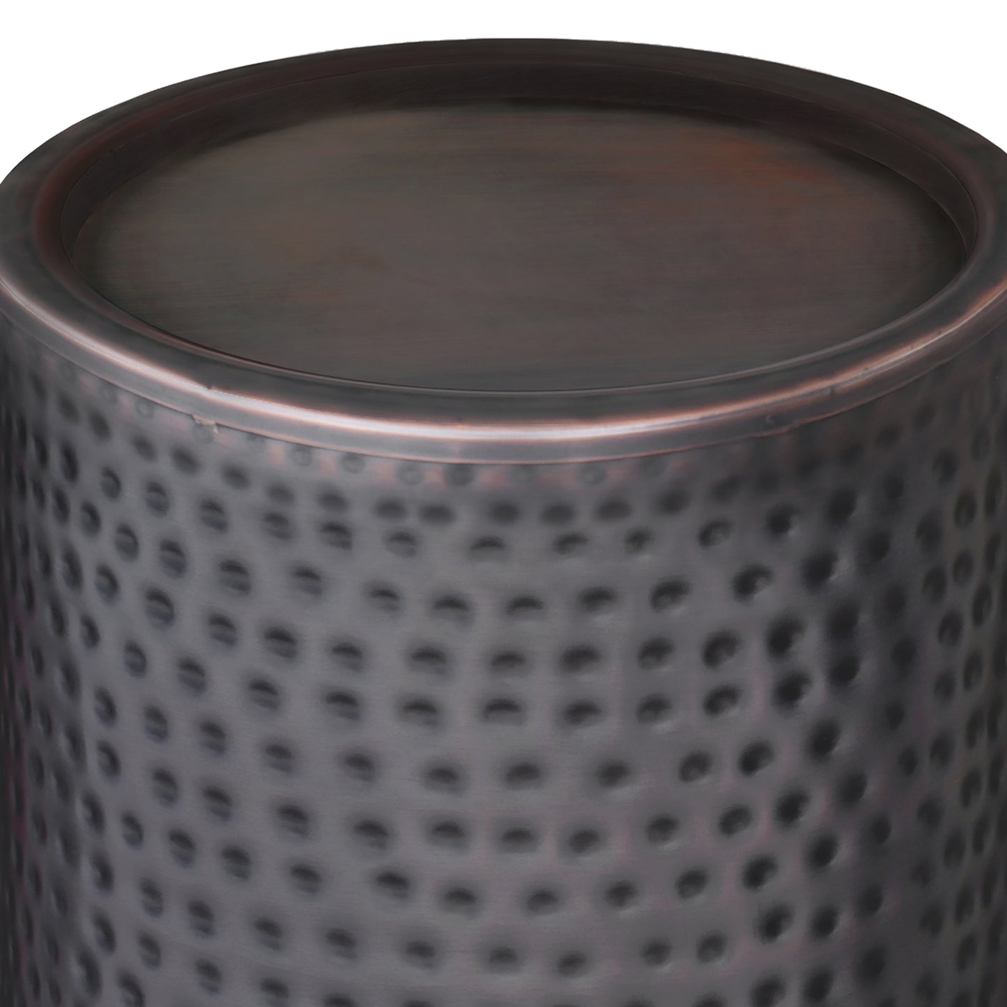 16 Inch Round Metal Accent Table - Black Hammered Copper Finish for Living Room