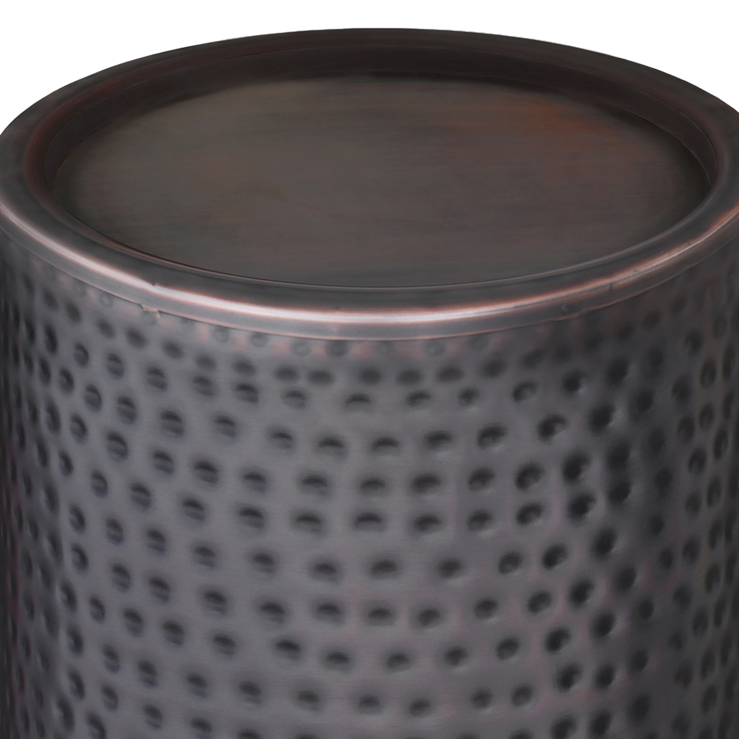 16 Inch Round Metal Accent Table - Black Hammered Copper Finish for Living Room