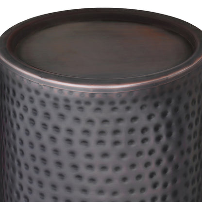 16 Inch Round Metal Accent Table - Black Hammered Copper Finish for Living Room