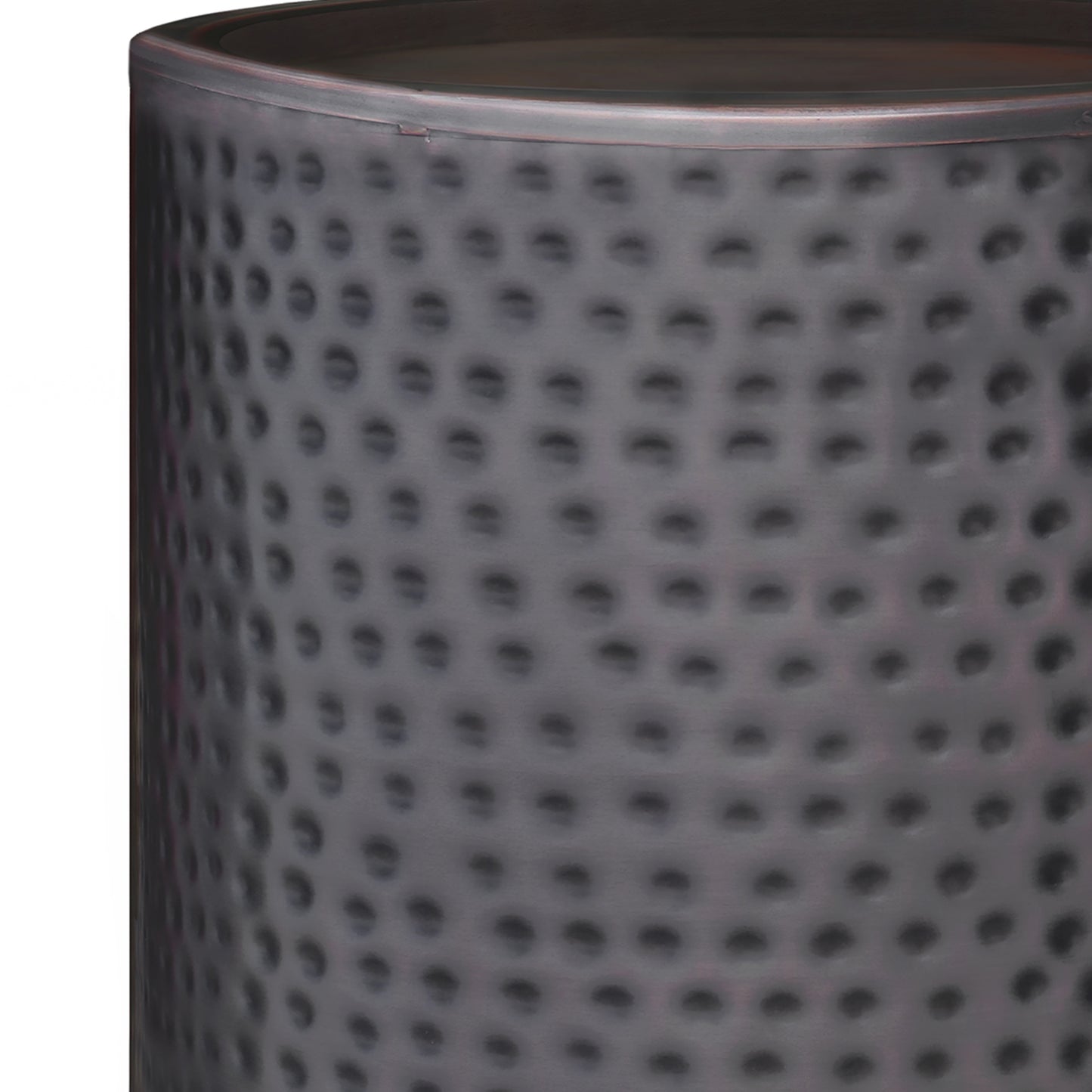 16 Inch Round Metal Accent Table - Black Hammered Copper Finish for Living Room