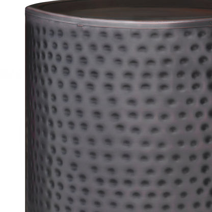 16 Inch Round Metal Accent Table - Black Hammered Copper Finish for Living Room
