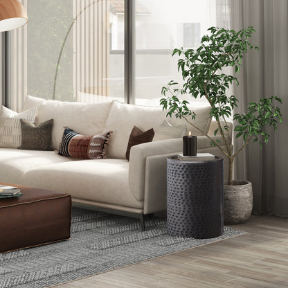 16 Inch Round Metal Accent Table - Black Hammered Copper Finish for Living Room