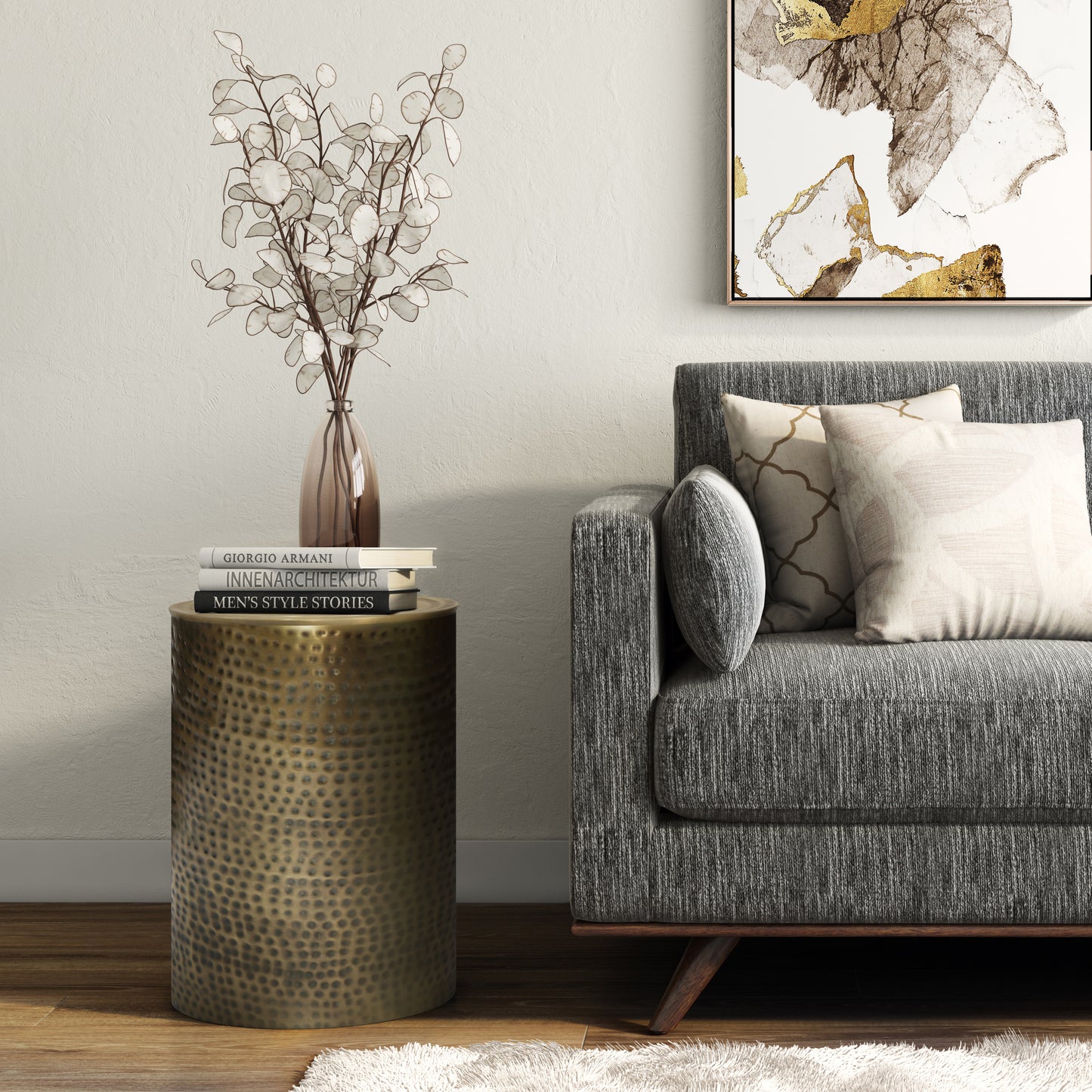 16 Inch Gold Metal Accent Table - Round Side Table for Living Room