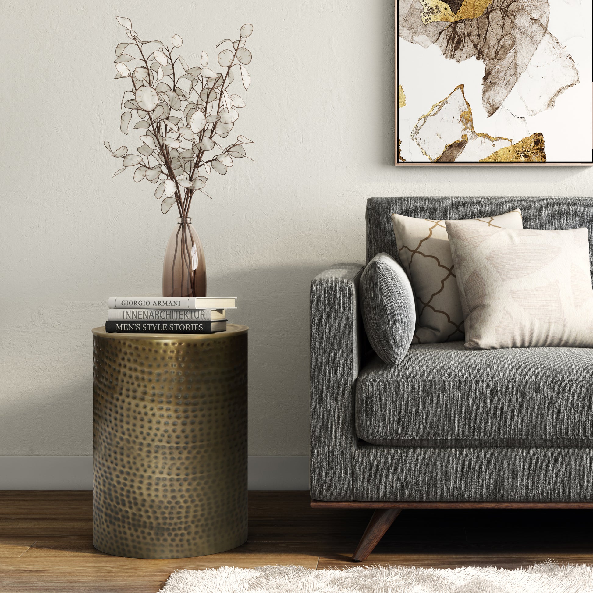 16 Inch Gold Metal Accent Table - Round Side Table for Living Room