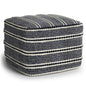 Corrie 18 inch Wide Square Pouf in Navy and White Woven PET Polyester