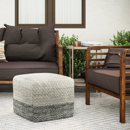Grey & White Fabric Square Pouf - 18" D x 18" W for Living Room