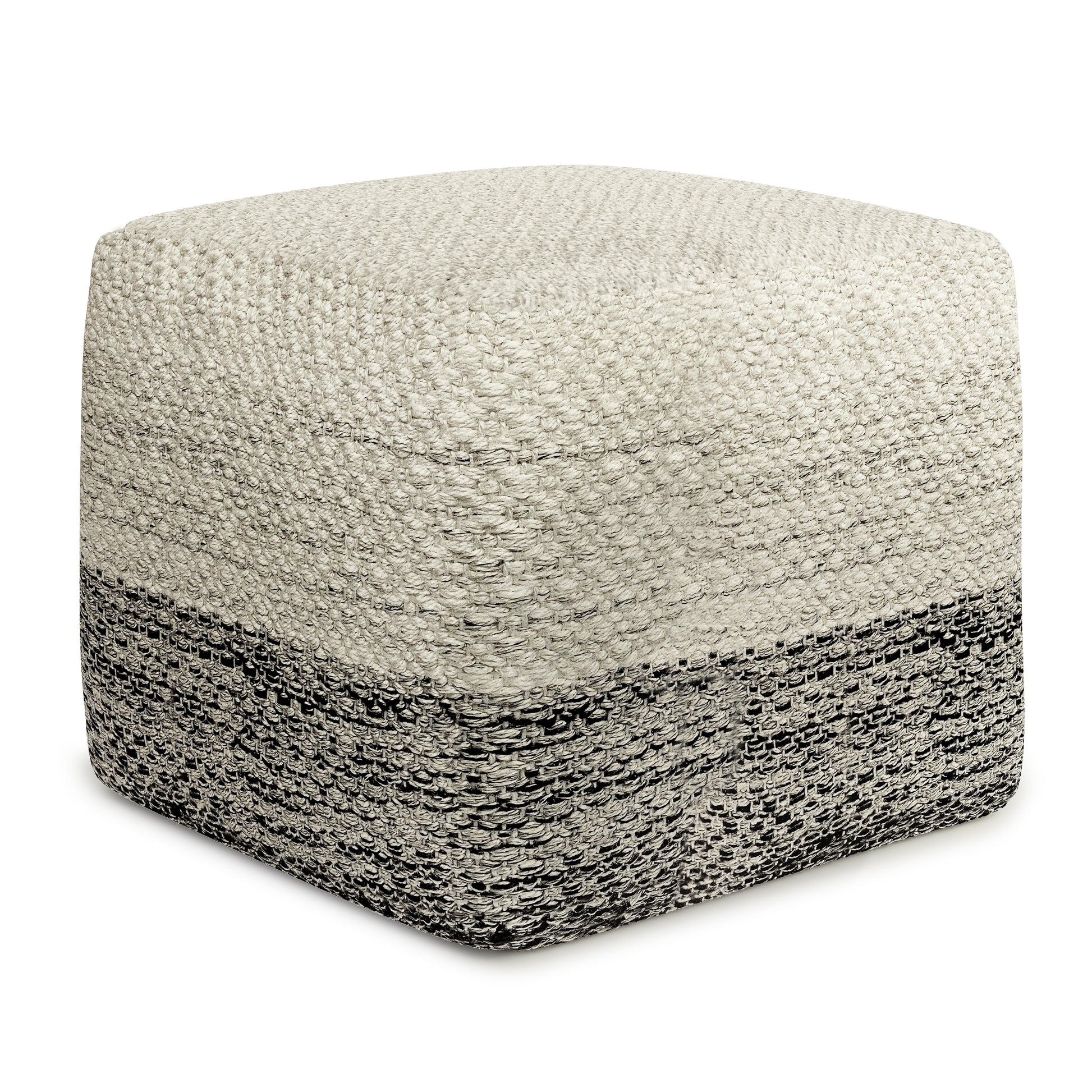 Macie 18 inch Wide Square Pouf in Grey and White PET Polyester