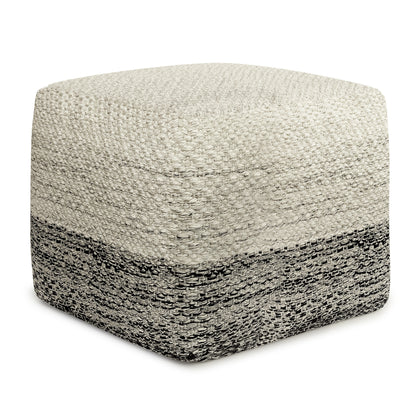 Macie 18 inch Wide Square Pouf in Grey and White PET Polyester