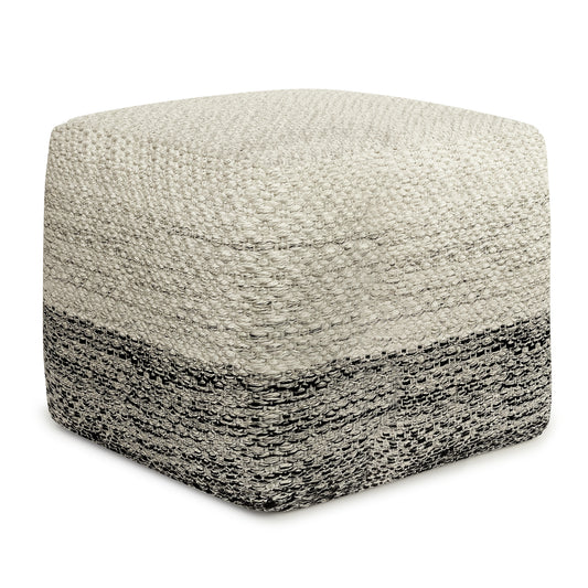 Macie 18 inch Wide Square Pouf in Grey and White PET Polyester
