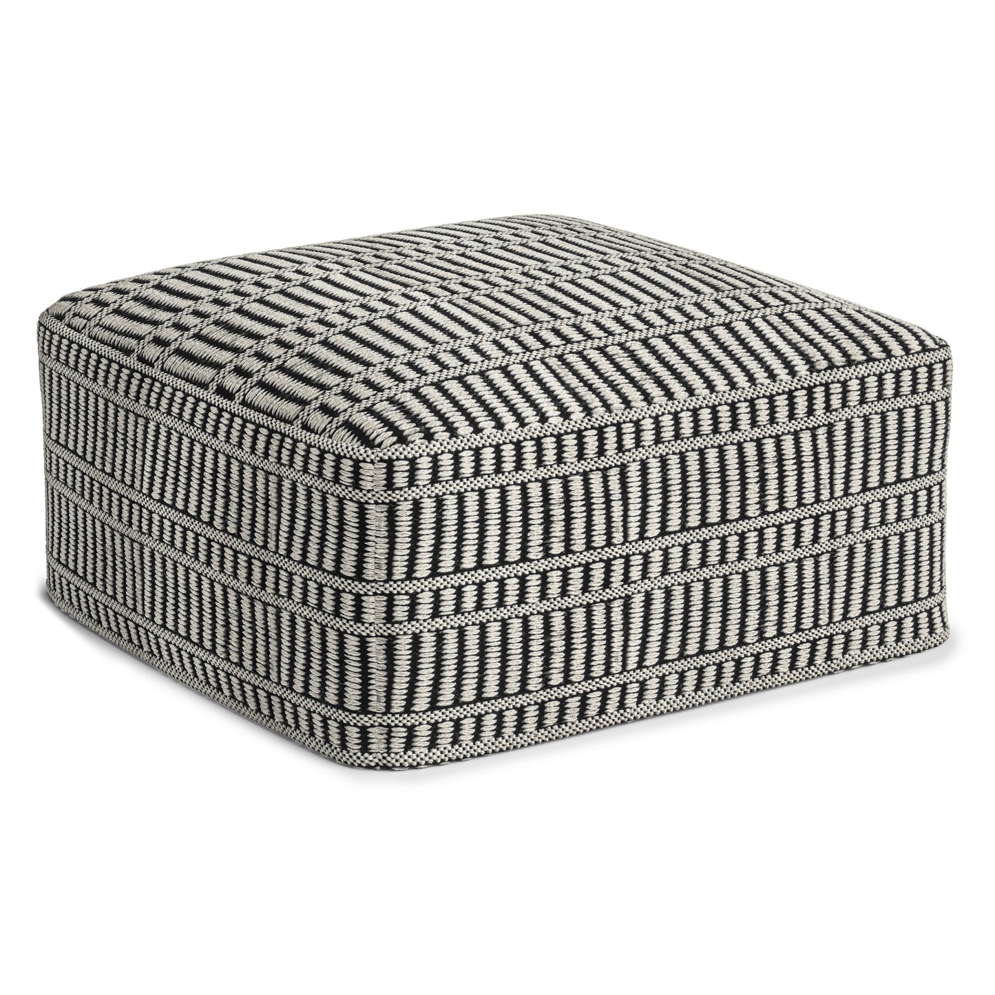 Safford Square Woven Outdoor/Indoor Pouf in Black and White