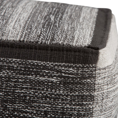 16 inch Cube Pouf in Gray Melange Handwoven Cotton for Cozy Seating
