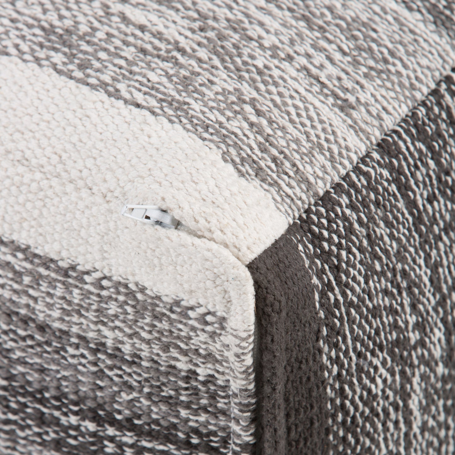 16 inch Cube Pouf in Gray Melange Handwoven Cotton for Cozy Seating