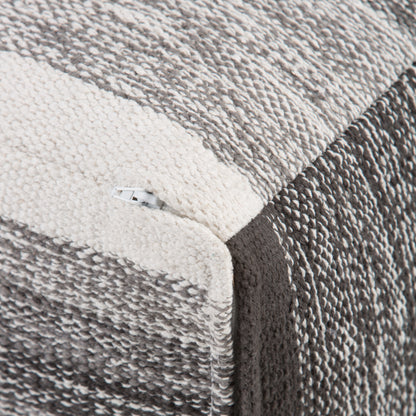 16 inch Cube Pouf in Gray Melange Handwoven Cotton for Cozy Seating