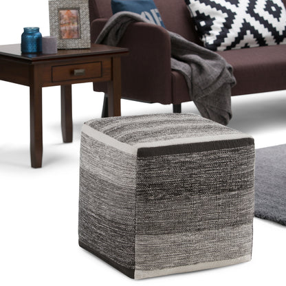 16 inch Cube Pouf in Gray Melange Handwoven Cotton for Cozy Seating