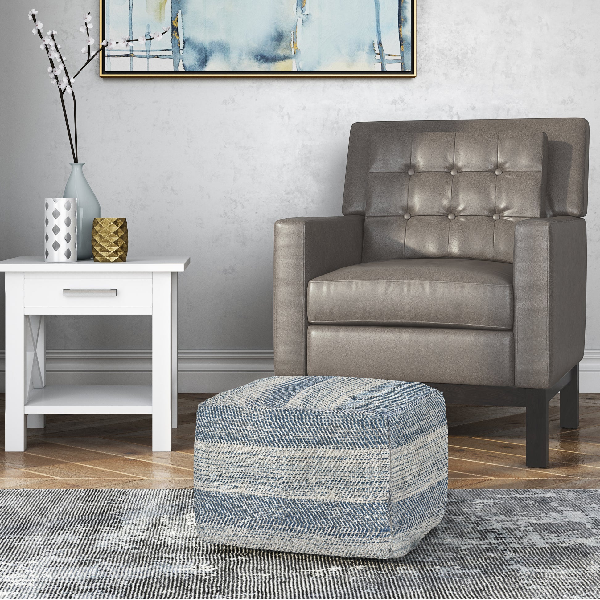 Light Blue Square Pouf - 18" Wide Fabric Accent Chair