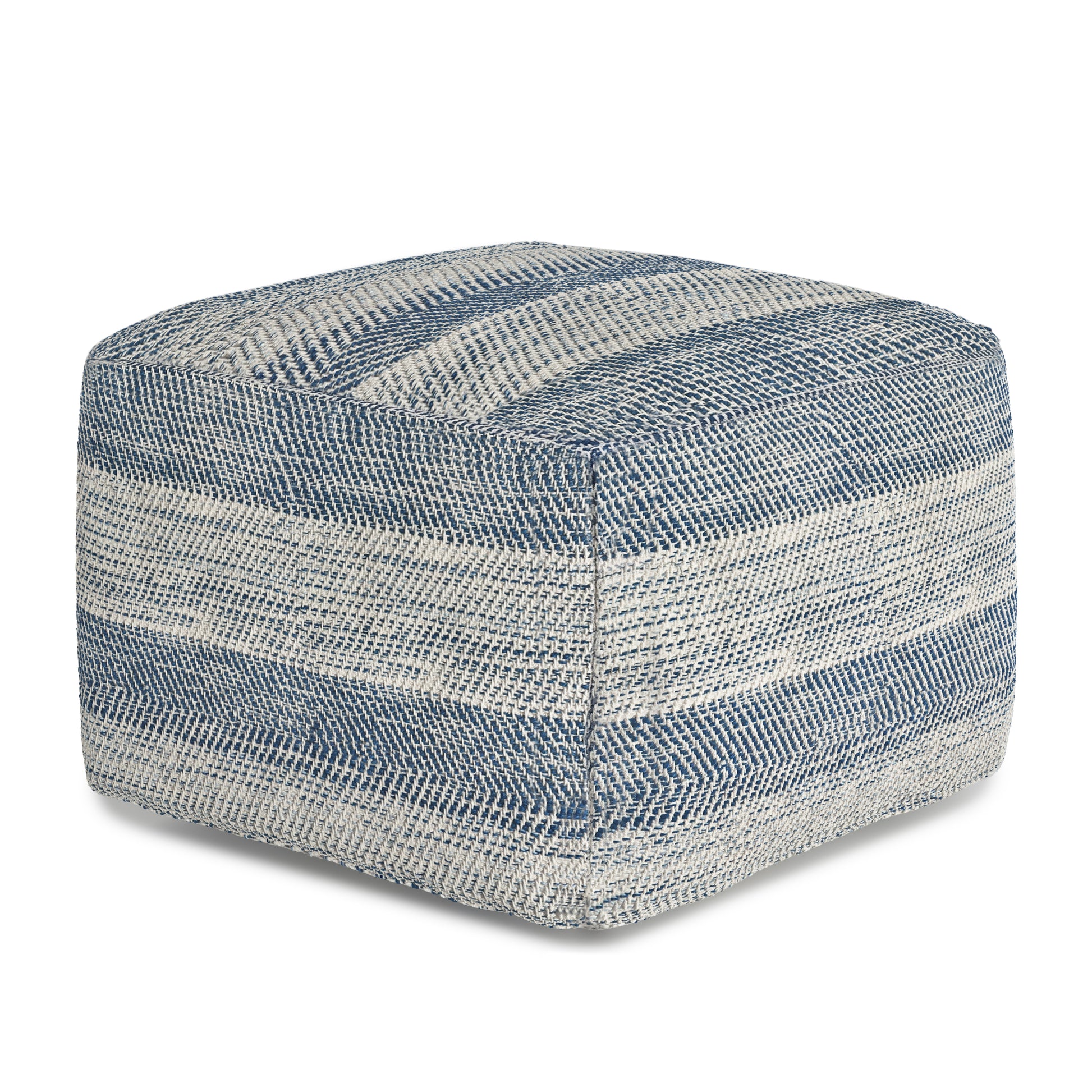 Clay 18 inch Wide Square Pouf in Patterned Teal Melange Cotton