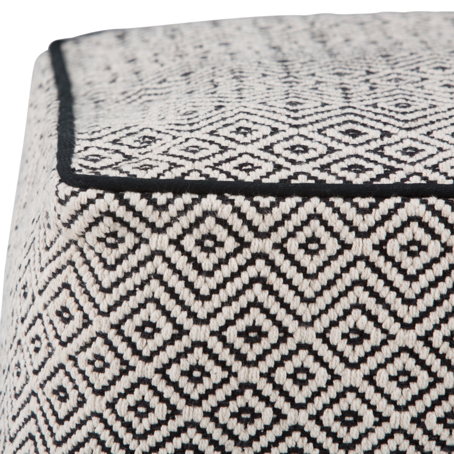 Black Geometric Square Pouf - 18" Wide Footstool & Accent Chair for Living Room