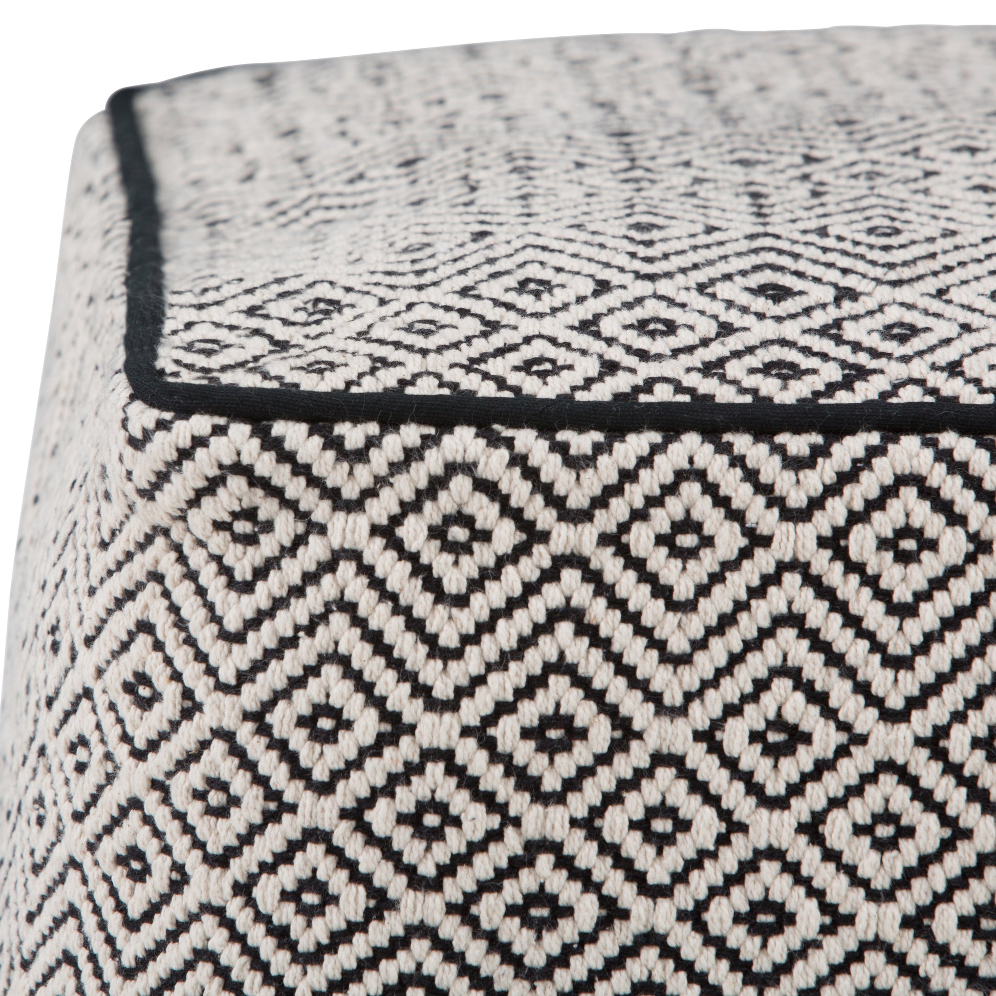Black Geometric Square Pouf - 18" Wide Footstool & Accent Chair for Living Room