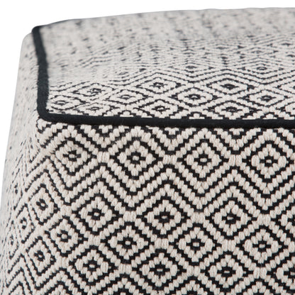 Black Geometric Square Pouf - 18" Wide Footstool & Accent Chair for Living Room
