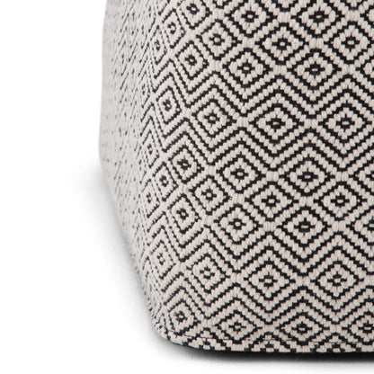 Black Geometric Square Pouf - 18" Wide Footstool & Accent Chair for Living Room