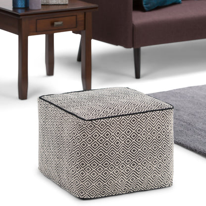 Black Geometric Square Pouf - 18" Wide Footstool & Accent Chair for Living Room