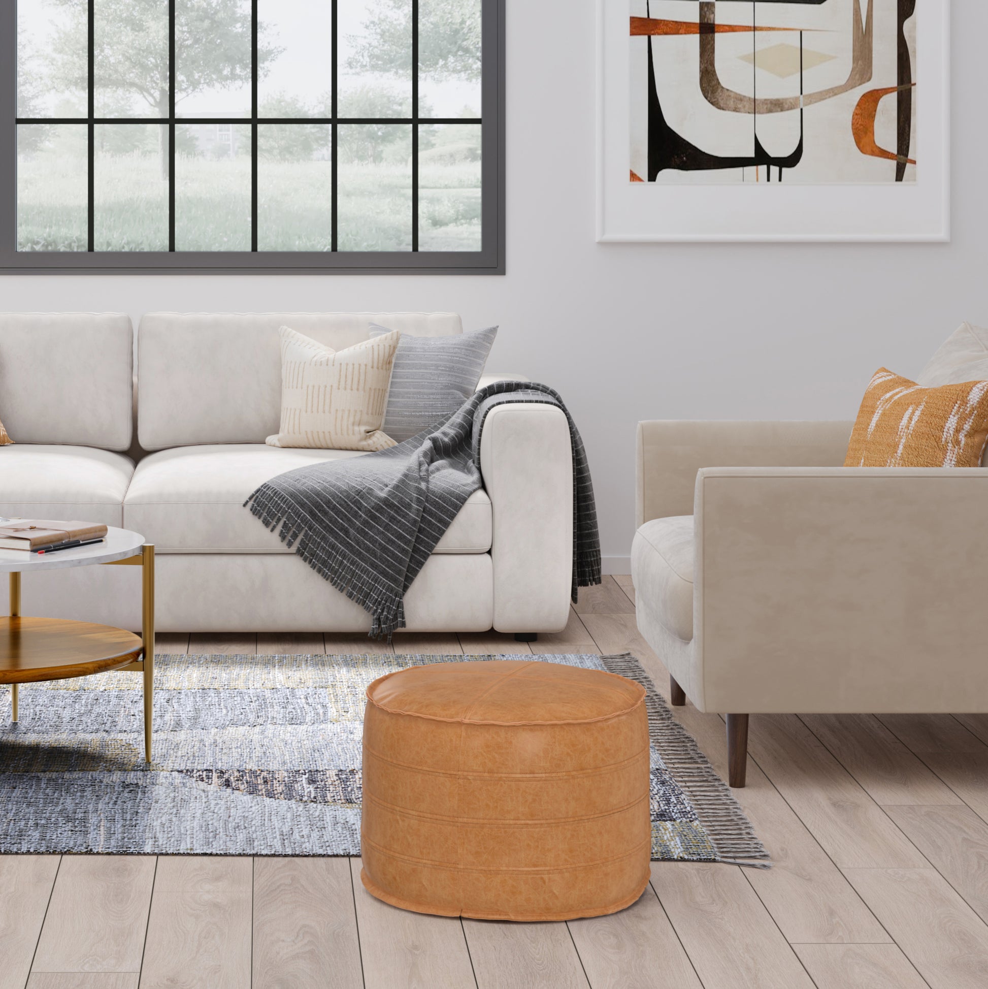 Light Brown Faux Leather Pouf for Ultimate Seating Comfort and Accent