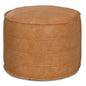 Brody 20 inch Wide Round Pouf in Distressed Brown Vegan Leather