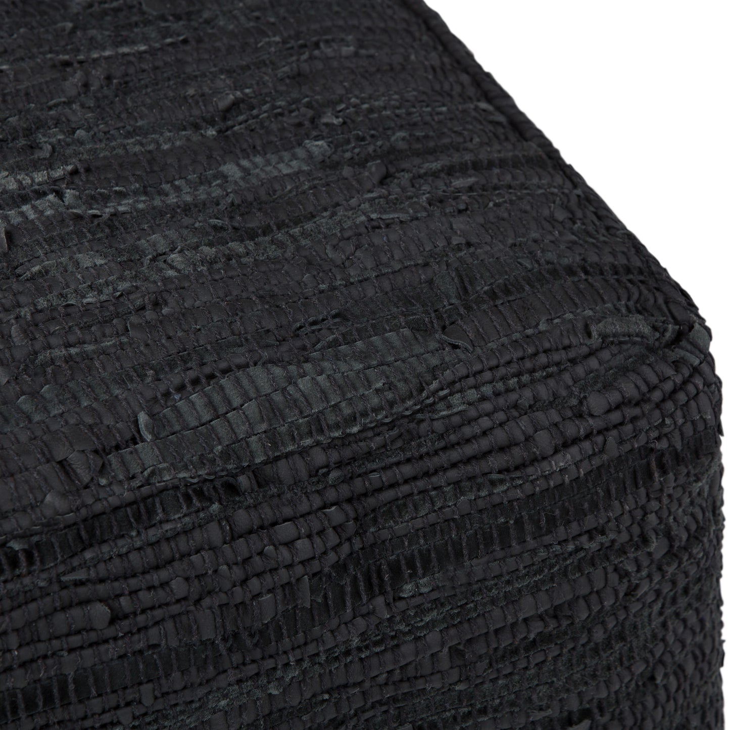 Black Woven Leather Square Pouf - 18" Diameter for Living Room