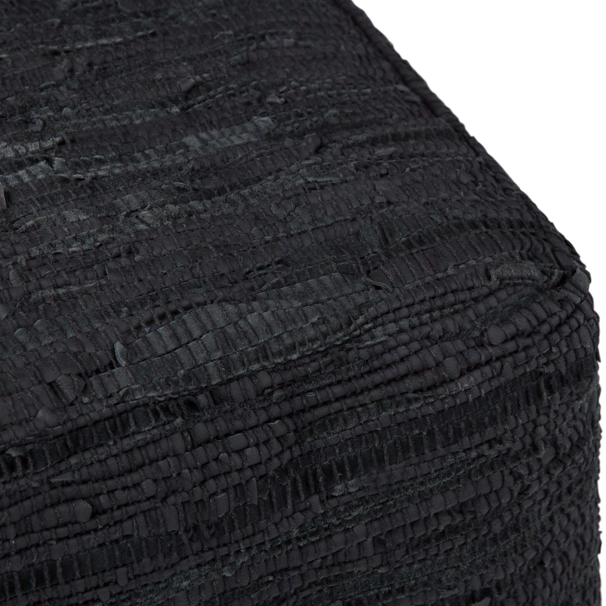 Black Woven Leather Square Pouf - 18" Diameter for Living Room
