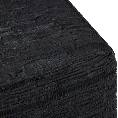 Black Woven Leather Square Pouf - 18" Diameter for Living Room